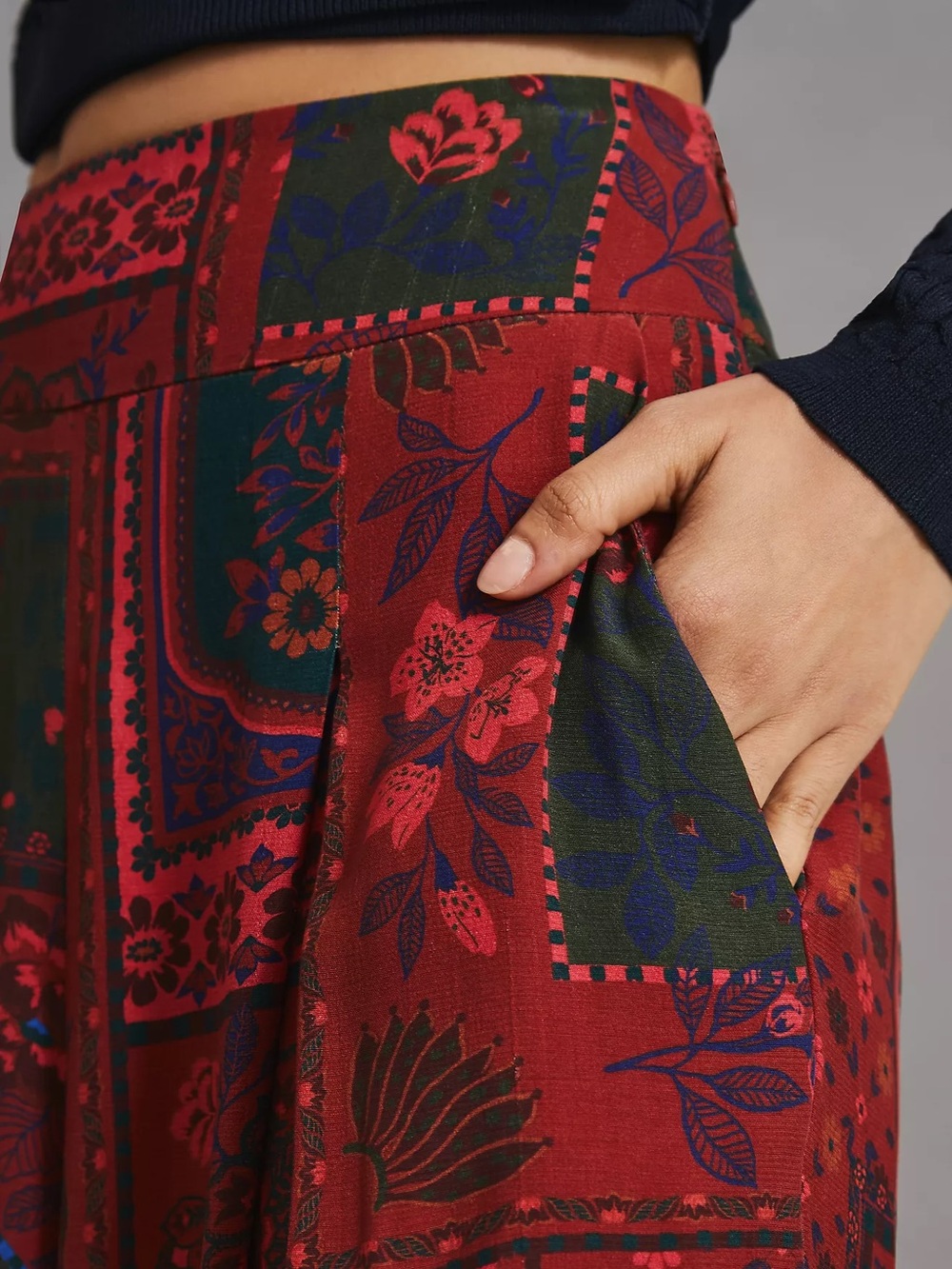 NWT Farm Rio Wide-Leg Pants Bohemian Folk Textile Patchwork Ethnic Red Size M - Picture 5 of 6
